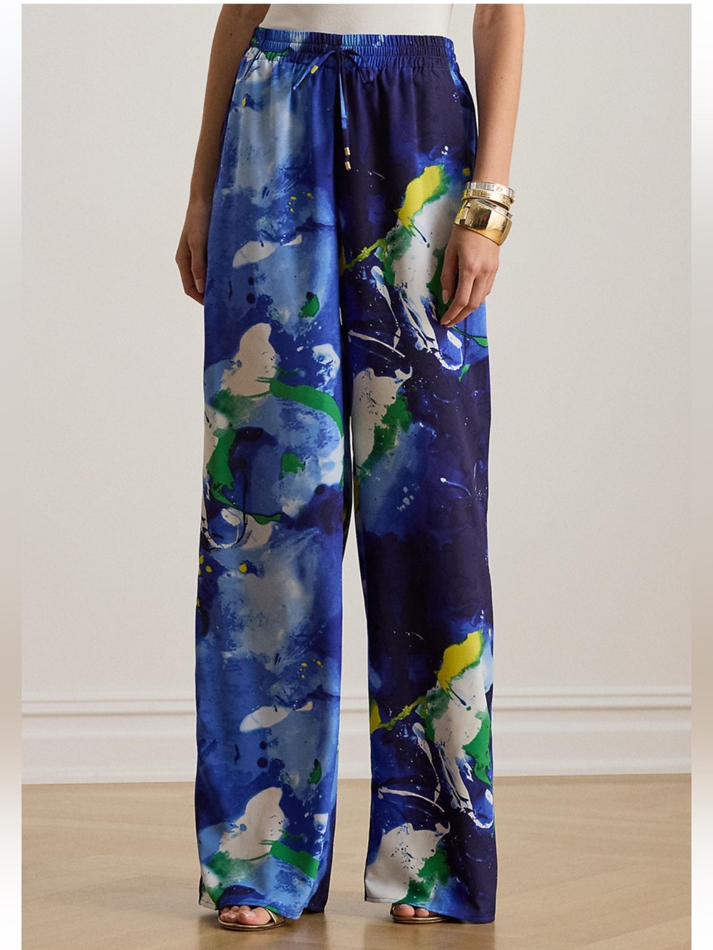 Lauren Ralph Lauren NWT Abstract Print Crepe Wide Leg Pants Blue L